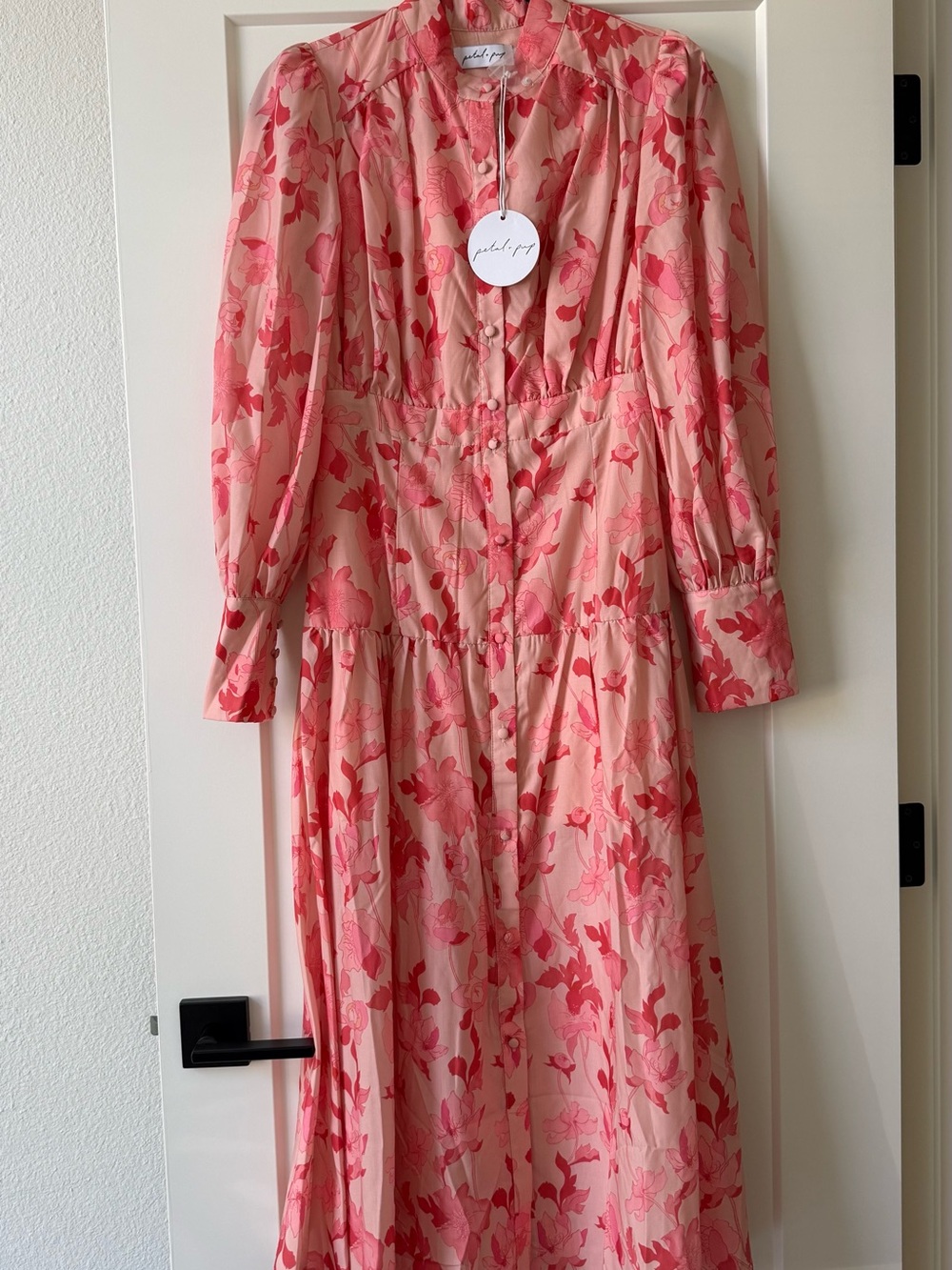 Petal & Pup Pink and Coral Floral Long Sleeve Midi Dress